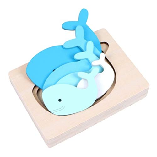 jojofuny Kid Wooden Puzzles, Multi- Layered Gradient Whale Animal Puzzles Children Educational Toys