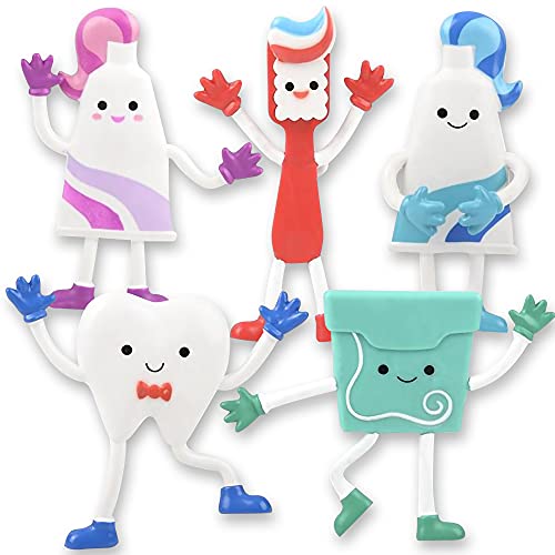 ArtCreativity Dental Bendable Assortment, Set of 5 Flexible Figurines, Stress Relief Fidget Toys, Goodie Bag Stuffers, Piñata Fillers, Party Favors for Kids, Dental Toys Giveaways