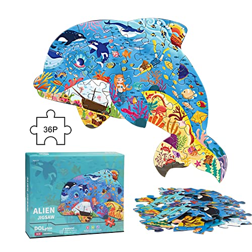 30 Piece Big Floor Puzzles for Kids Ages 3-5, Jigsaw Puzzles for Kids Ages 4-8, Dolphin Puzzles Preschool Educational Toys for Kids, Kids Birthday Easter Puzzles Gifts