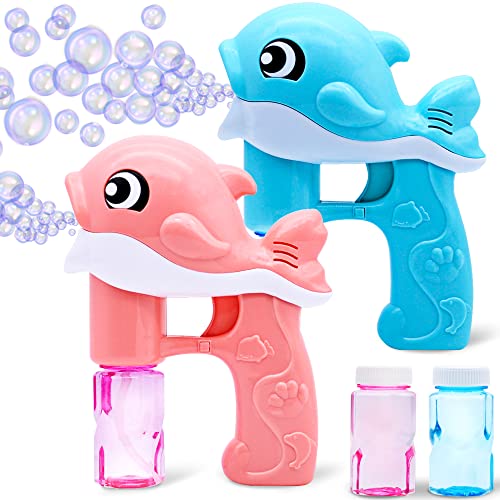 JOYIN 2 Bubble Guns Kit, Whale Automatic Bubble Maker Blower Machine with 4 Bubble Solutions for Kids