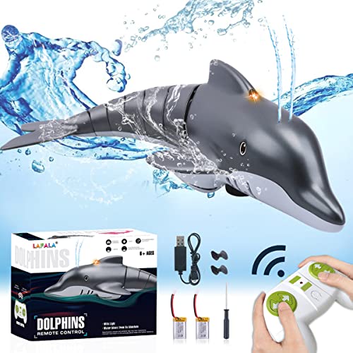 LAFALA Remote Control Dolphin Toy 2.4G High Simulation Dolphin Remote Control for Swimming Pool Bathroom Great Gift RC Boat Shark Toys for 6+ Year Old Boys and Girls (with 2 Batteries)