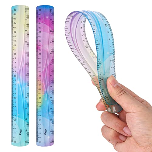 Grevosea 2 Pieces Flexible Ruler, 30cm/12inch Plastic Ruler Shatterproof Straight Edge Ruler Soft Bendable Ruler