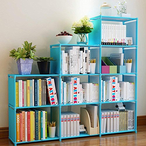 Hosmat 9-Cube DIY Children's Bookcase 30 inch Adjustable Bookshelf Organizer Shelves Unit, Folding Storage Shelves Unit (Blue_9 Cubes)