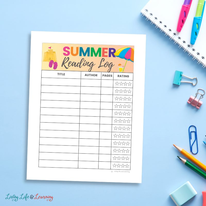 Printable Summer Reading Log on a table