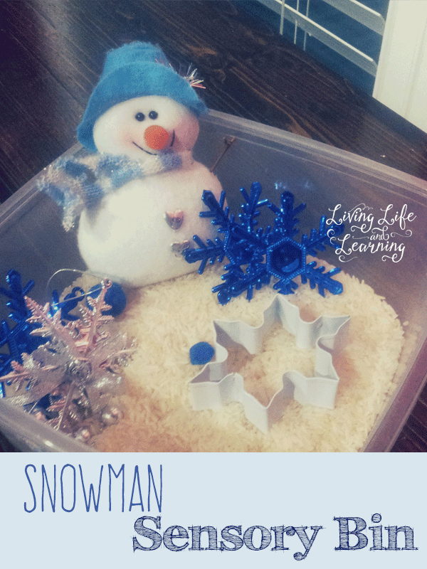 Snowman sensory bin for toddlers and preschoolers